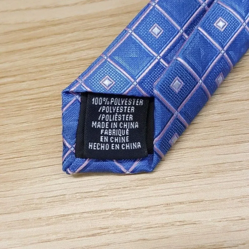PERRY ELLIS Mens Neck Tie Blue Satin Geo Tile Square Gradient Ombre Classic